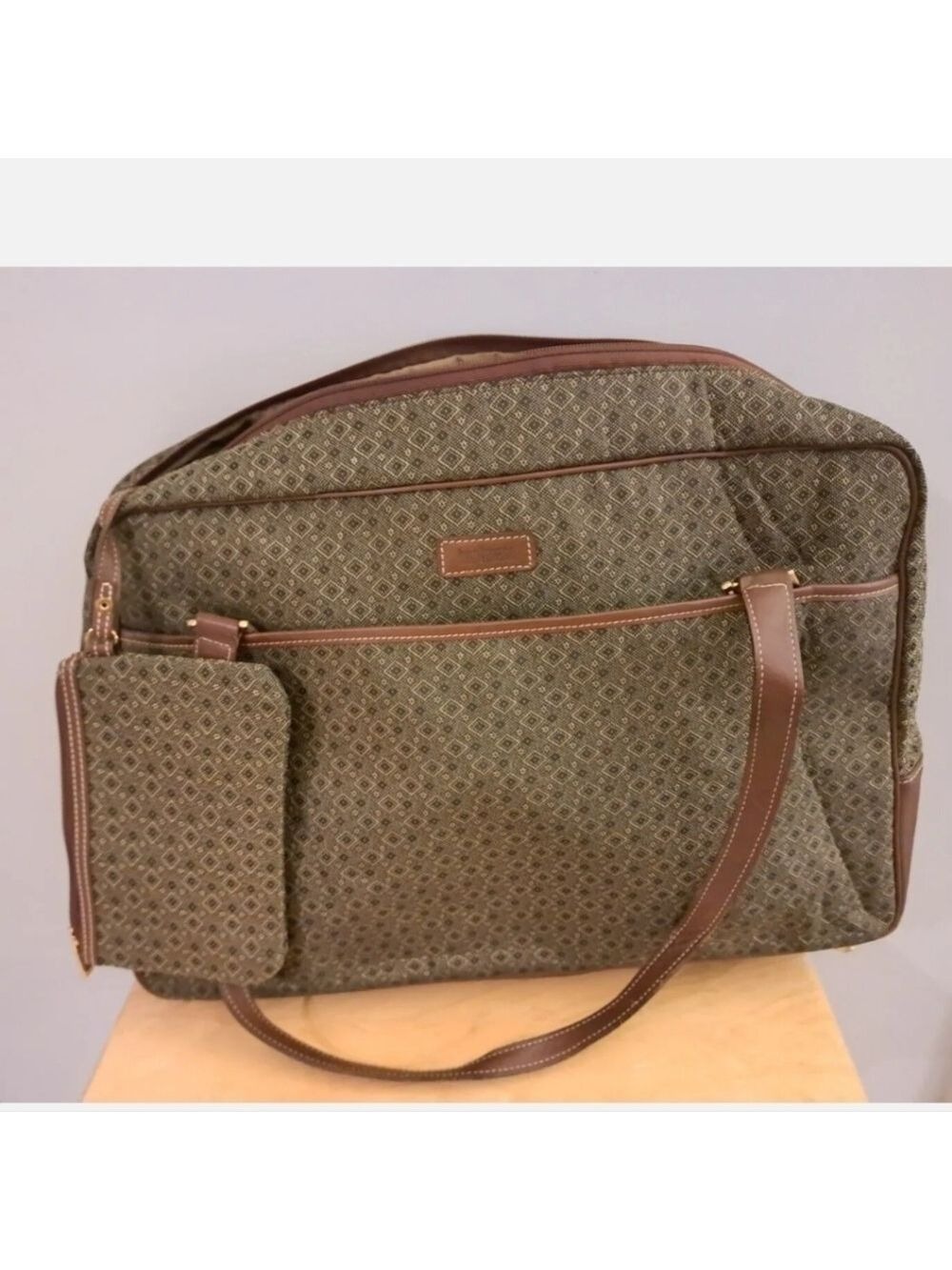 VTG HARTMANN geometric print leather trim cosmetic bag travel bag organizer tote